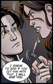 Bea stops Dr. John Warren from bleeding Alan.