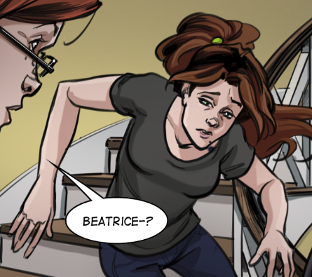 Bea trips on the stairs